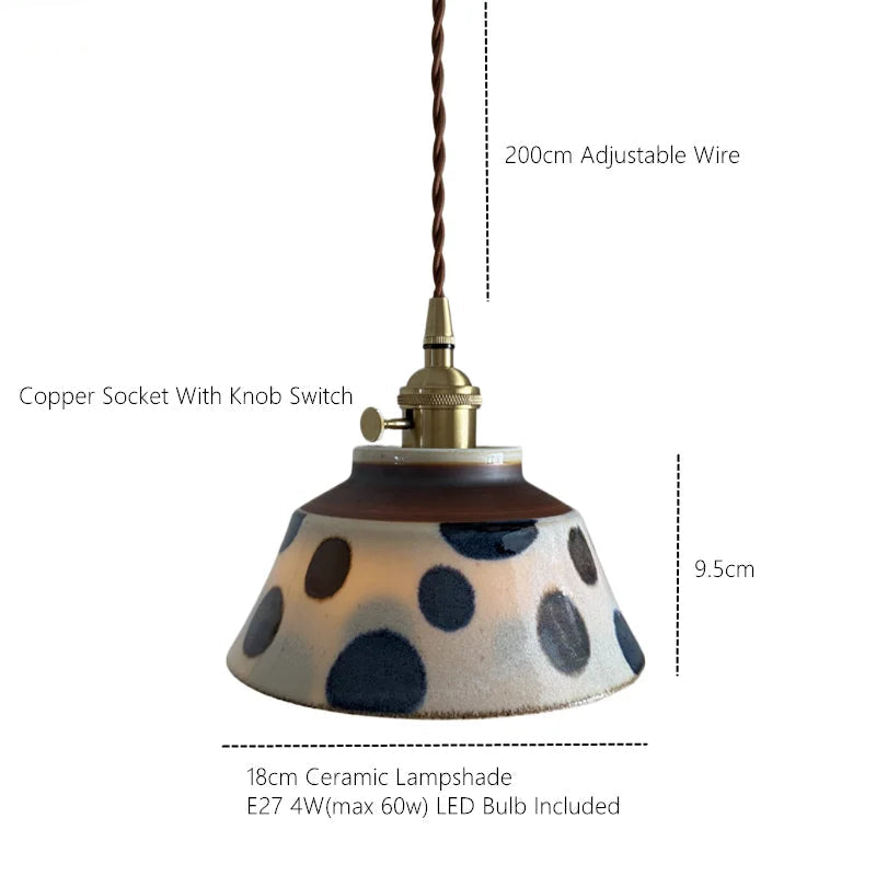 Hand-Painted Ceramic Pendant Light with Copper Details
