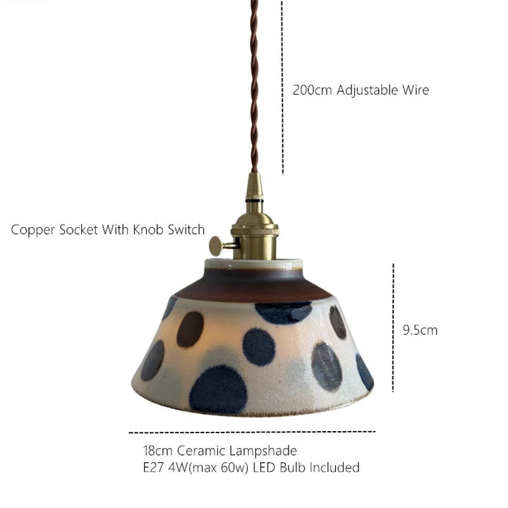 Hand-Painted Ceramic Pendant Light with Copper Details
