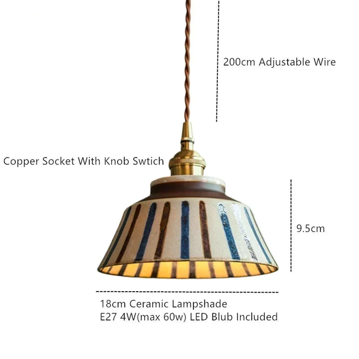 Hand-Painted Ceramic Pendant Light with Copper Details