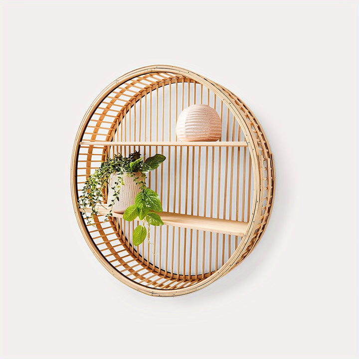 Handmade Bamboo Wall Shelf - Unique Round Design for Stylish Storage