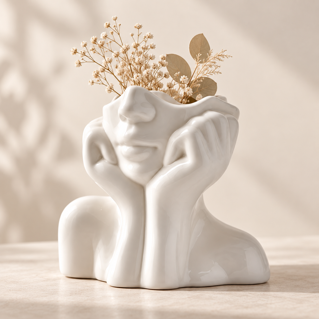 Handmade Sculpted Face Decorative Vase