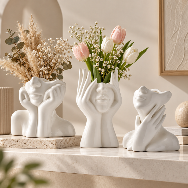 Handmade Sculpted Face Decorative Vase