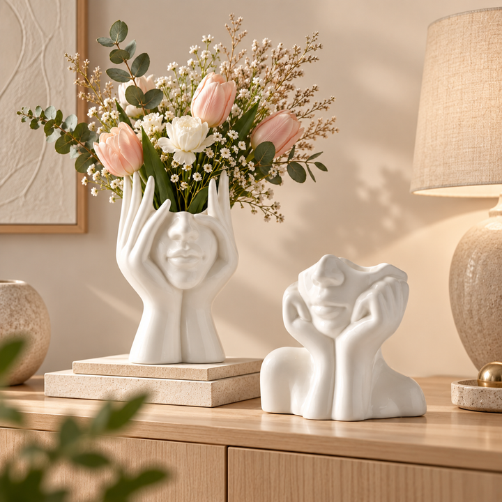 Handmade Sculpted Face Decorative Vase