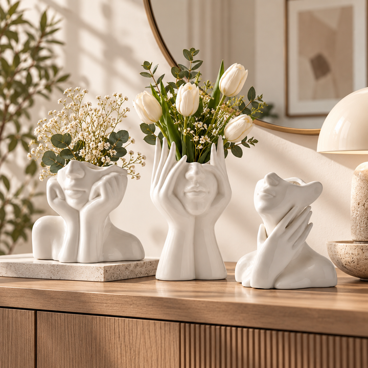 Handmade Sculpted Face Decorative Vase