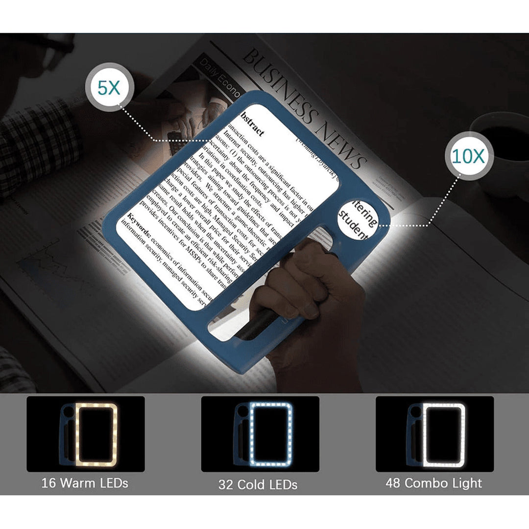 Hands-Free LED Magnifying Glass with 5x &amp; 10x Dual Lenses, 48 LEDs and USB