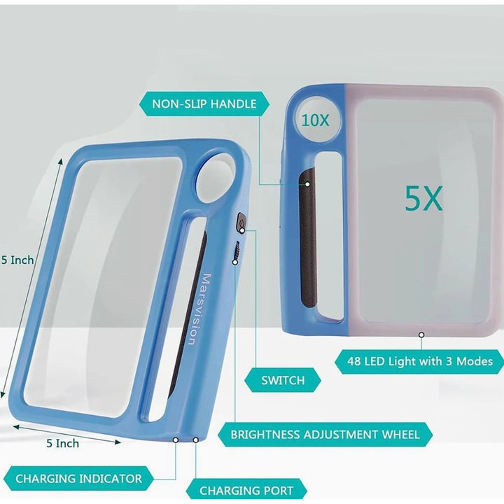 Hands-Free LED Magnifying Glass with 5x &amp; 10x Dual Lenses, 48 LEDs and USB