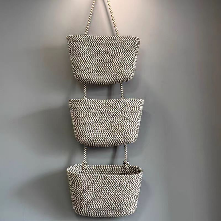 Hanging Basket Organizer with 3 Compartments and Door Hook for Vertical Storage