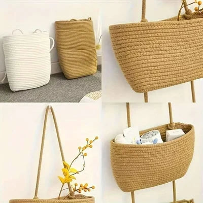 Hanging Basket Organizer with 3 Compartments and Door Hook for Vertical Storage