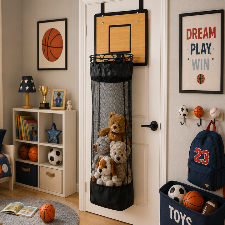 Hanging Storage Organizer | Basketball Hoop Design | For Laundry &amp; Toys