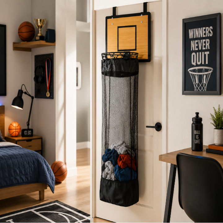 Hanging Storage Organizer | Basketball Hoop Design | For Laundry &amp; Toys