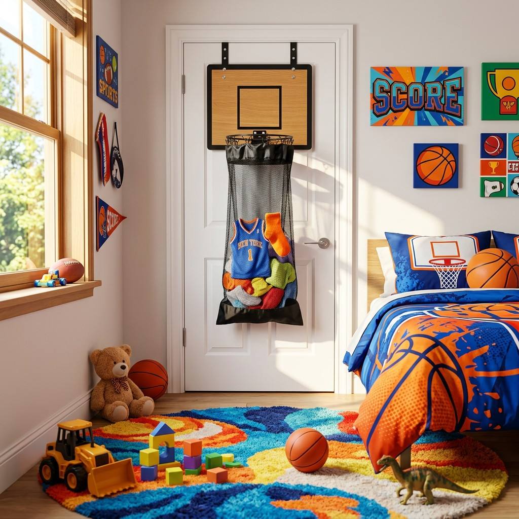 Hanging Storage Organizer | Basketball Hoop Design | For Laundry &amp; Toys
