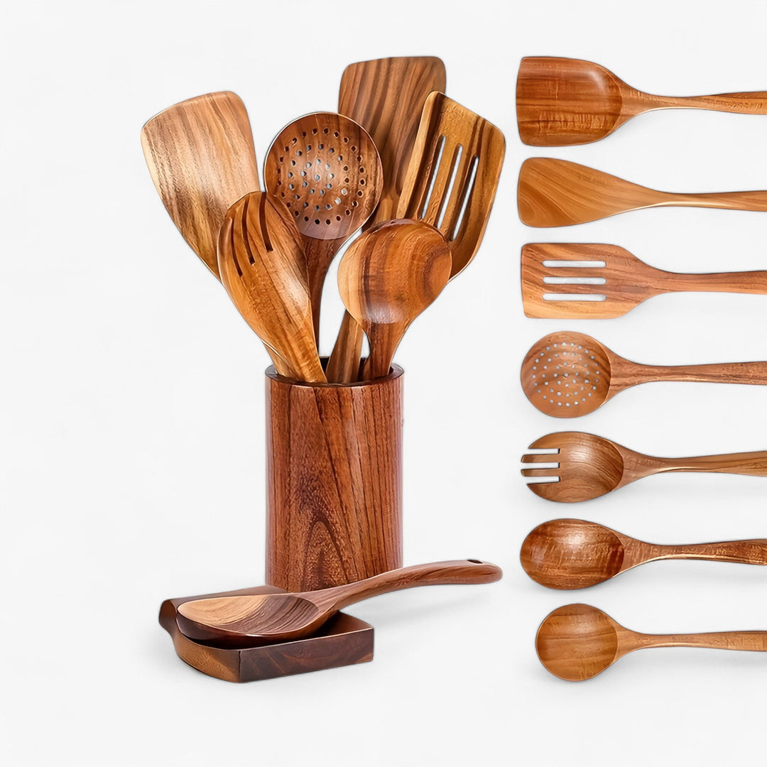 Heat-Resistant Wooden Kitchen Utensil Set