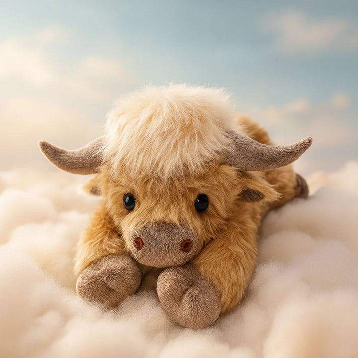 HEATHERMO – Enchanting Highland Cattle Plush Toy with Fluffy, Rustic Charm