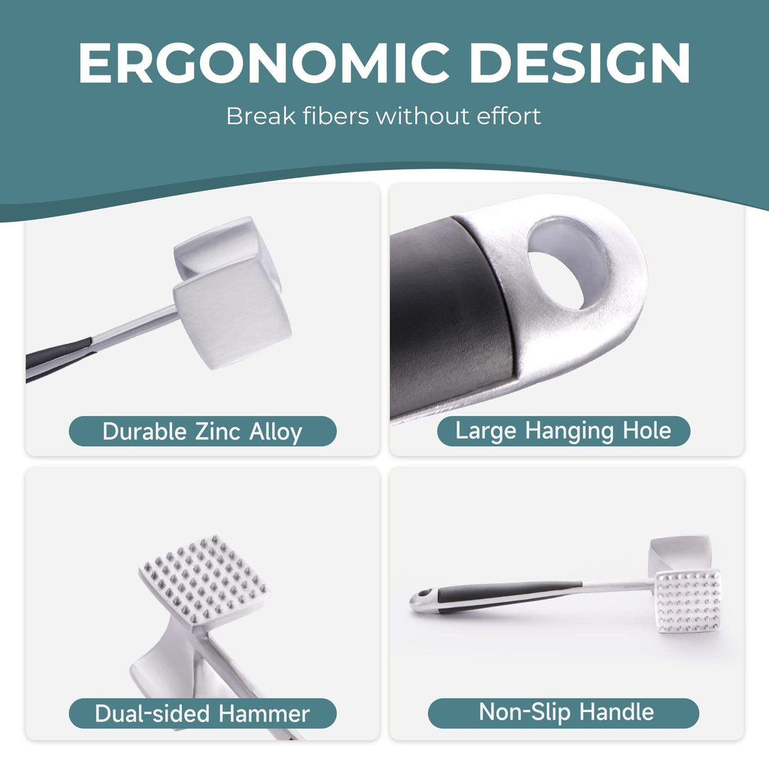 Heavy-Duty Stainless Steel Dual-Sided Meat Tenderizer with Ergonomic Non-Slip Handle