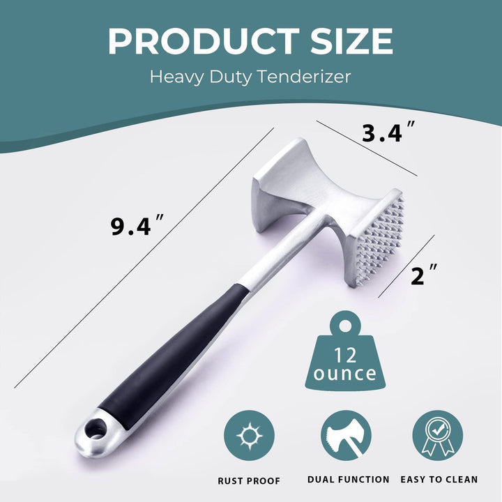Heavy-Duty Stainless Steel Dual-Sided Meat Tenderizer with Ergonomic Non-Slip Handle