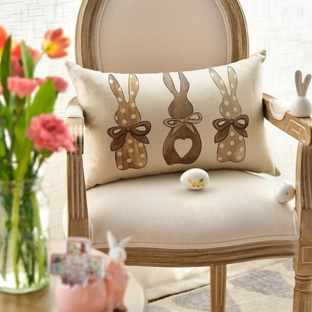 Hemp Three Bunny Cushion Cover