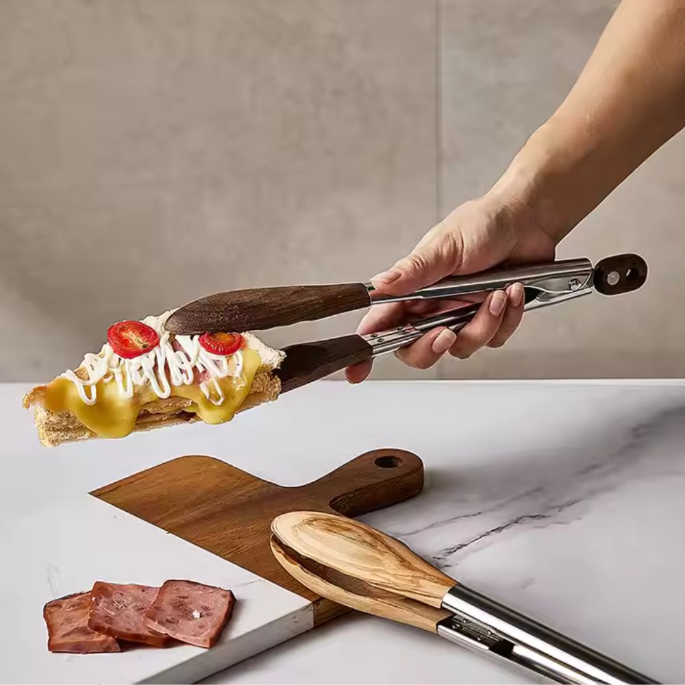 Heritage Wood &amp; Steel Tongs | Set of 2