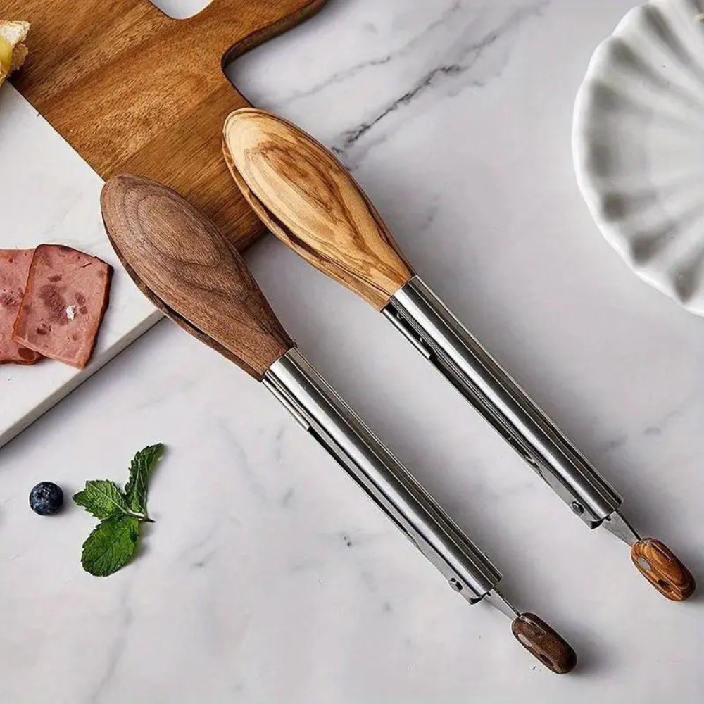 Heritage Wood &amp; Steel Tongs | Set of 2