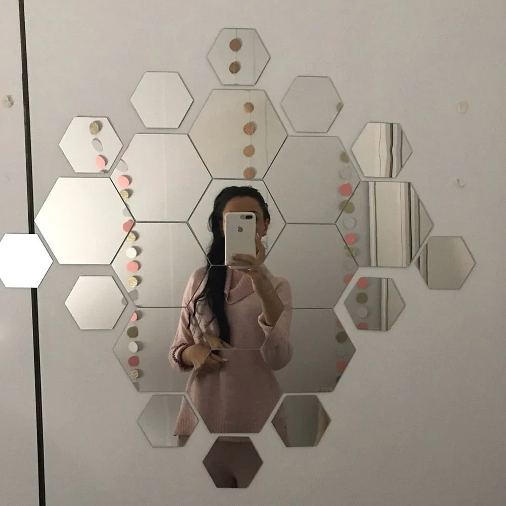 Hexagonal Self-Adhesive Mirrors (12 Pieces)