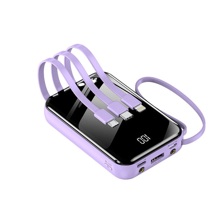 High-Capacity Fast-Charging Power Bank with Built-In Cables