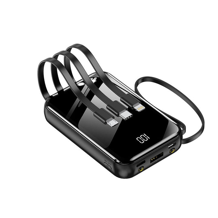 High-Capacity Fast-Charging Power Bank with Built-In Cables