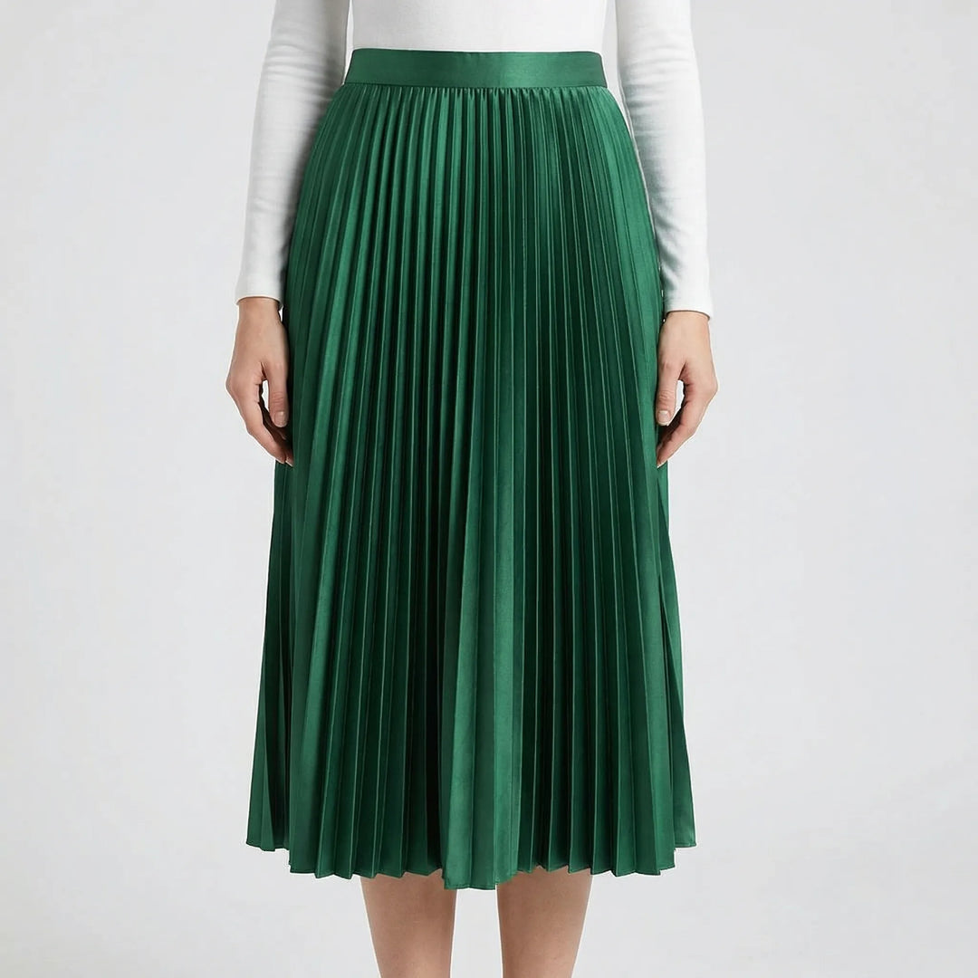 High-Waisted Pleated Midi Skirt