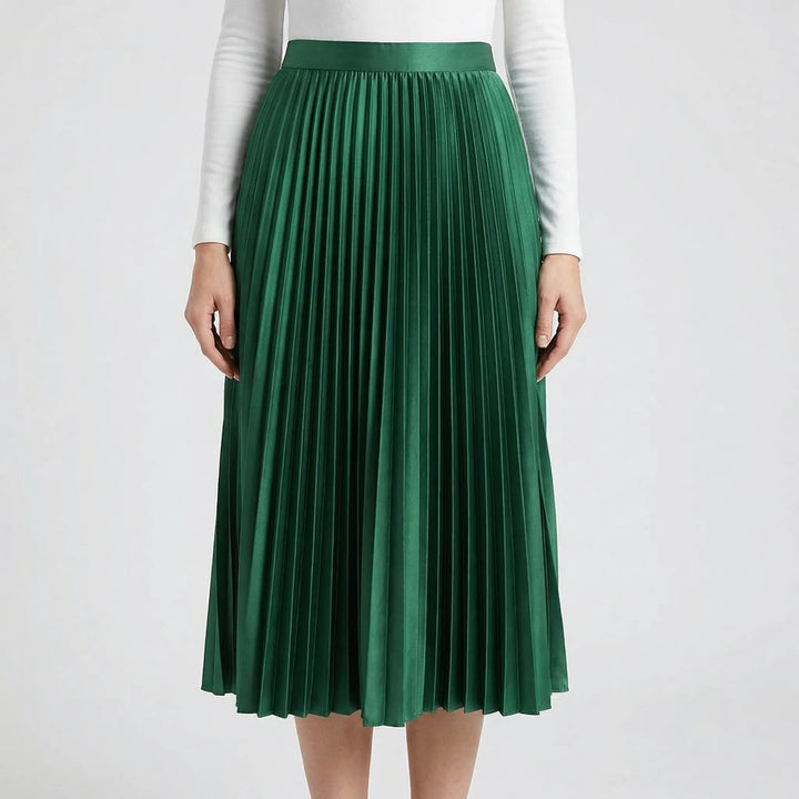 High-Waisted Pleated Midi Skirt