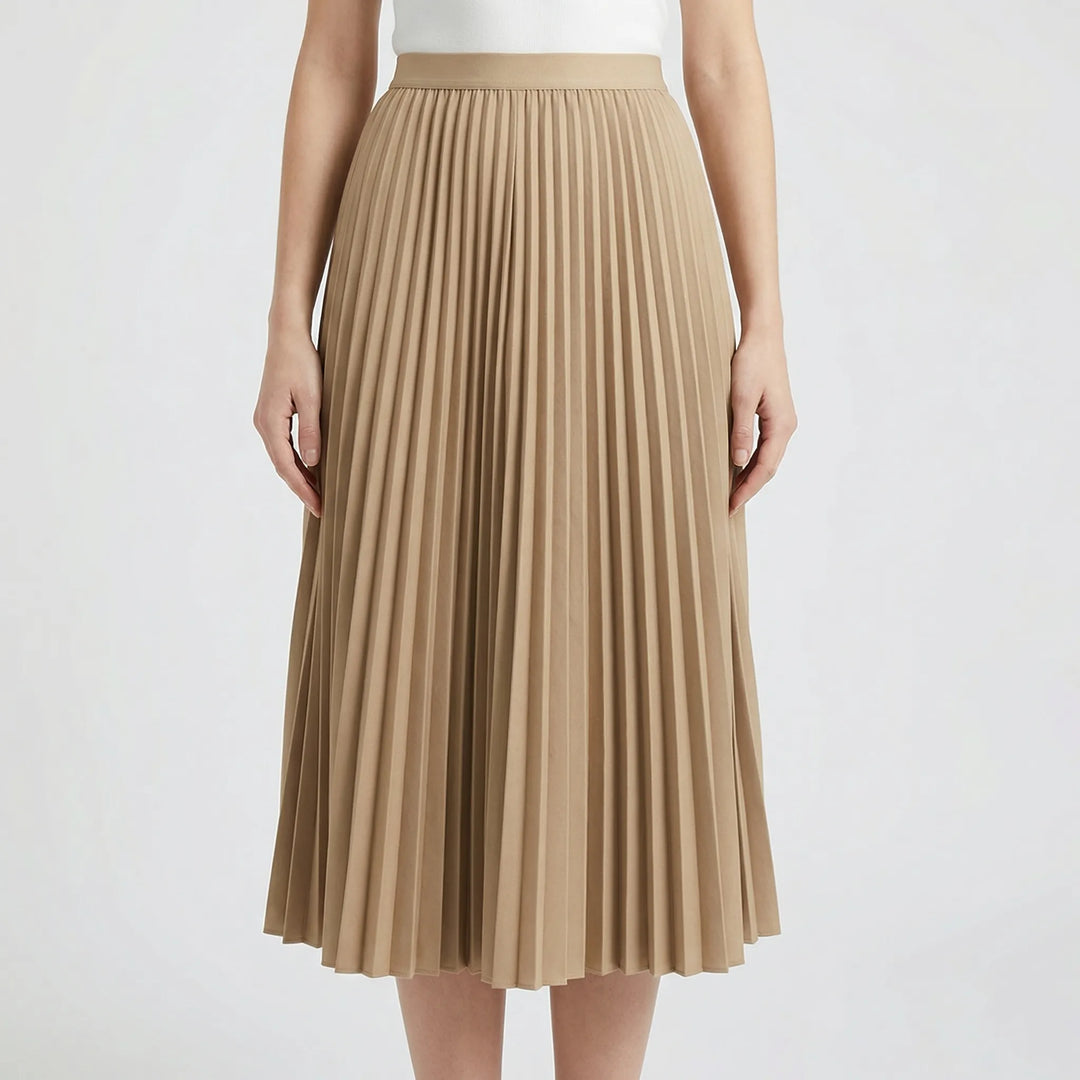 High-Waisted Pleated Midi Skirt