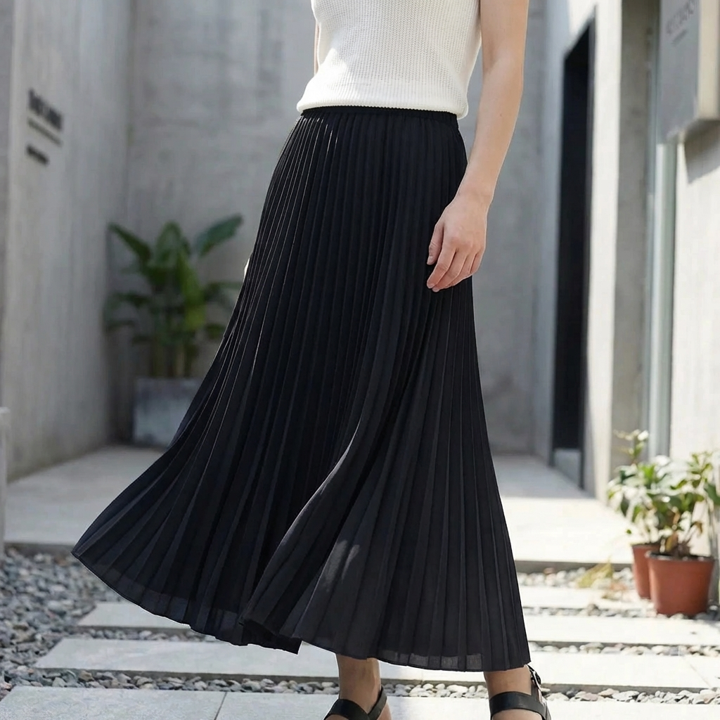 High-Waisted Pleated Midi Skirt