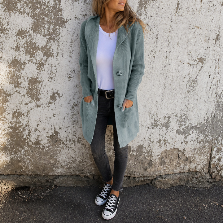 Hooded Button-Front Knit Cardigan