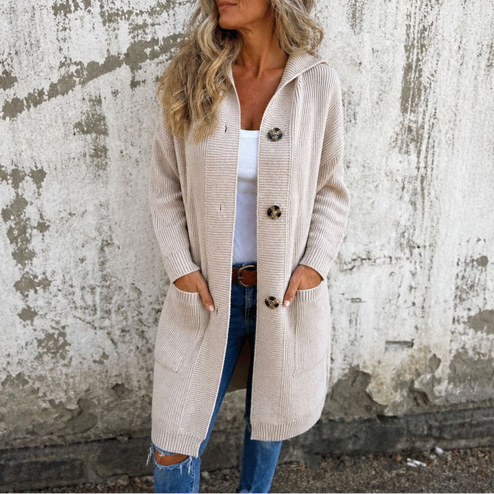 Hooded Button-Front Knit Cardigan