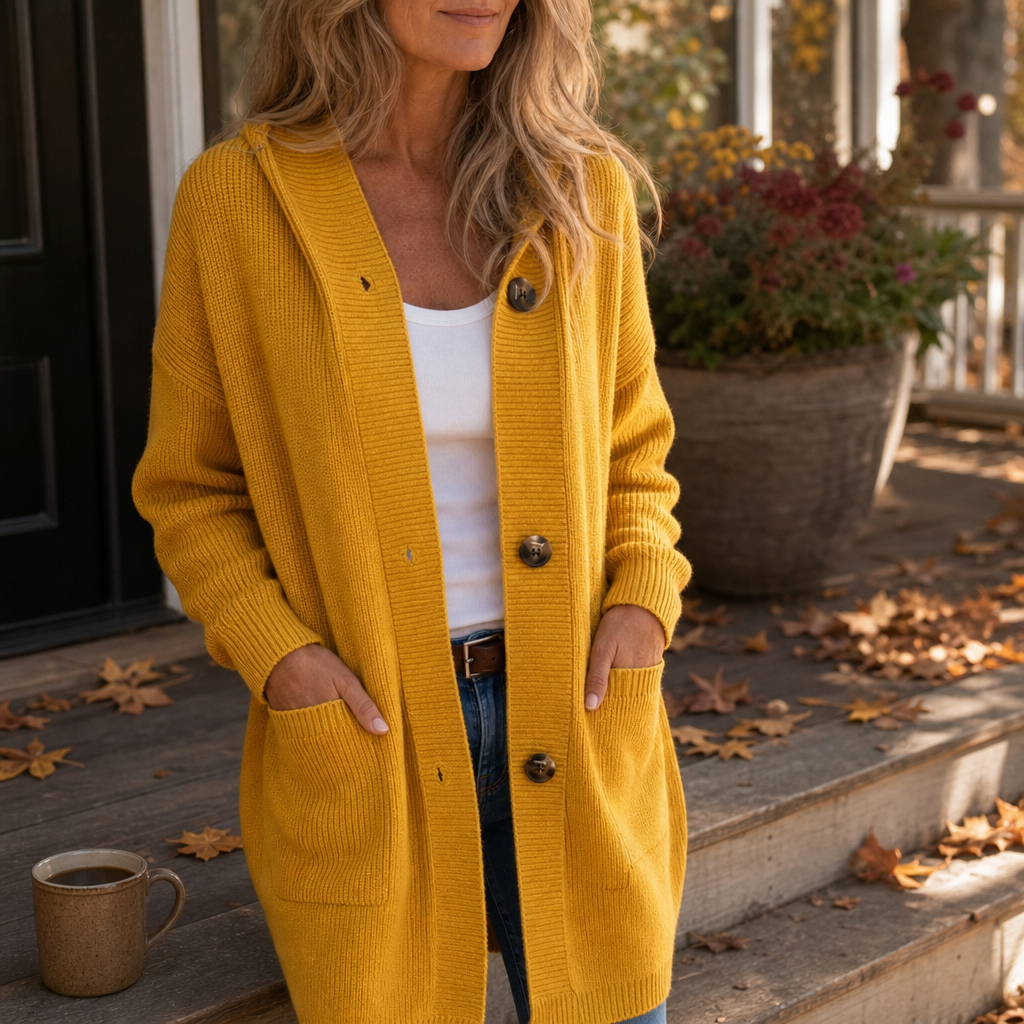 Hooded Button-Front Knit Cardigan