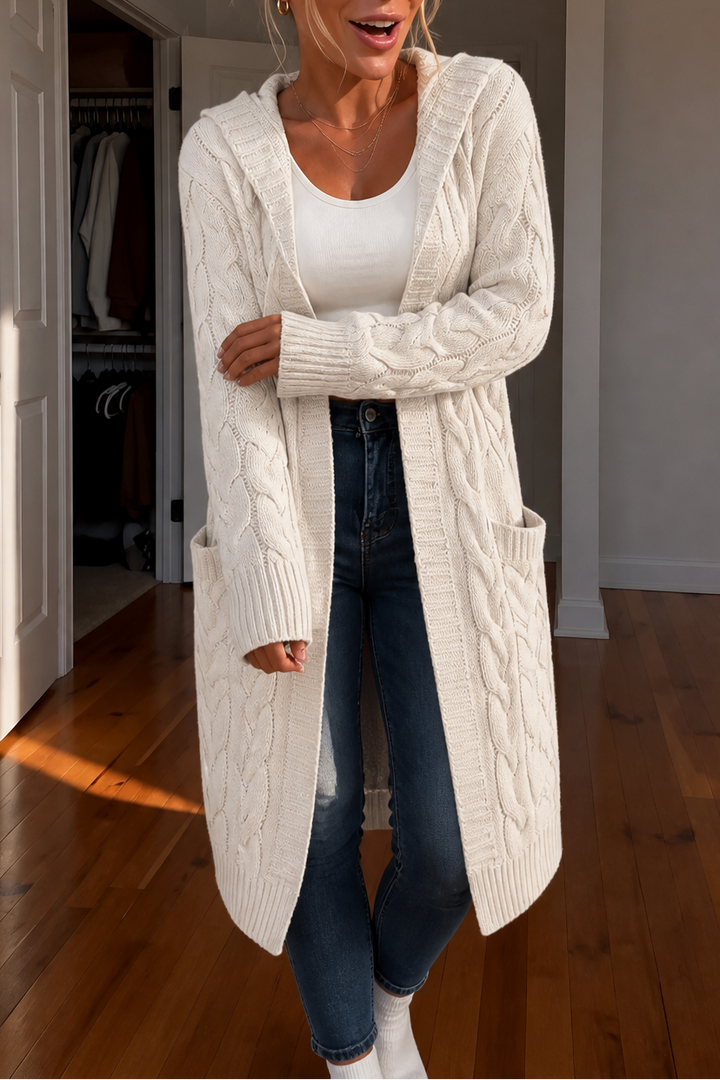 Hooded Chunky Cable Knit Cardigan