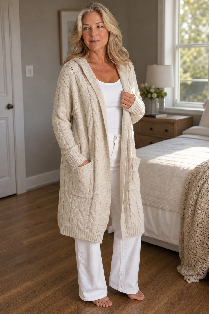 Hooded Chunky Cable Knit Cardigan