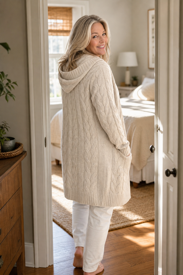 Hooded Chunky Cable Knit Cardigan