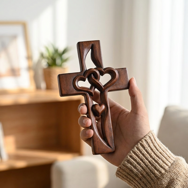 Intertwined Heart Cross Wall Decor