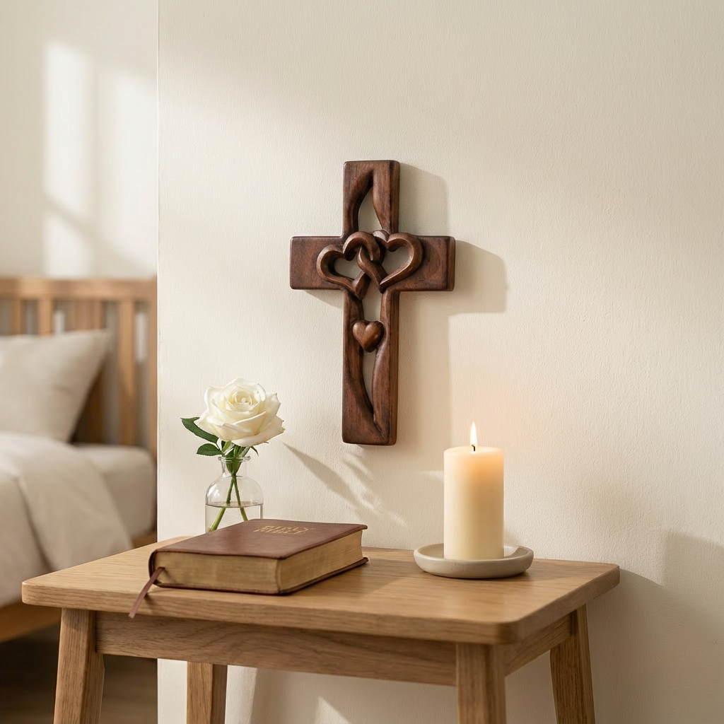 Intertwined Heart Cross Wall Decor