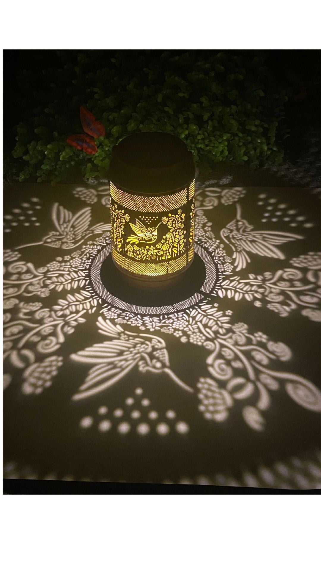 Intricate Metal Shadow Projection Table Lamp with Rechargeable LED