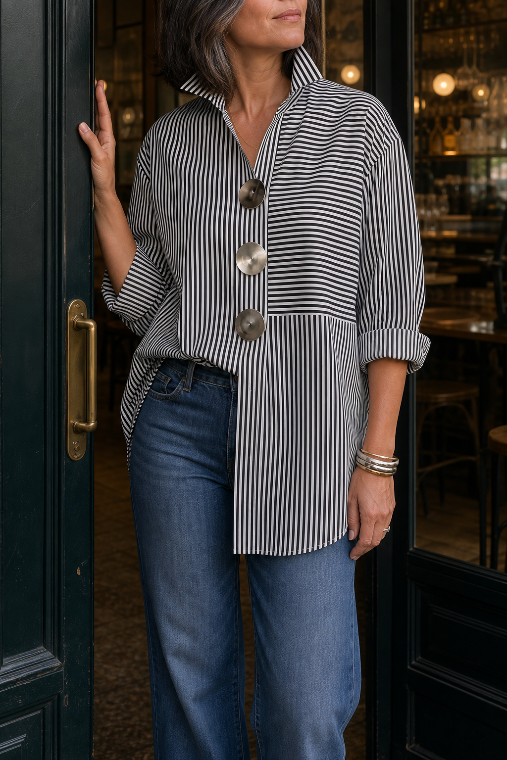 Irregular Stripe Stand Collar Shirt
