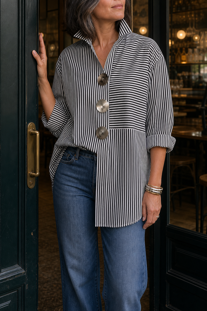 Irregular Stripe Stand Collar Shirt
