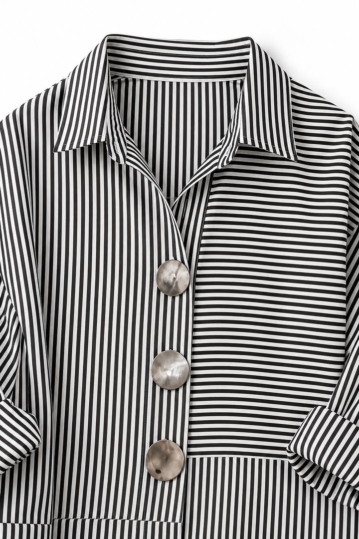 Irregular Stripe Stand Collar Shirt