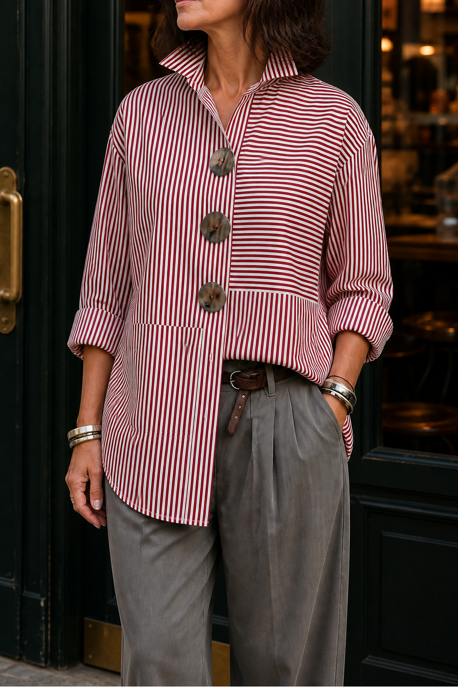 Irregular Stripe Stand Collar Shirt