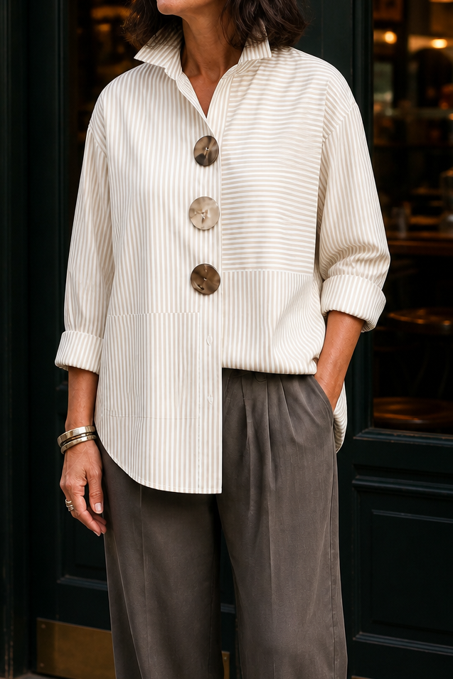 Irregular Stripe Stand Collar Shirt