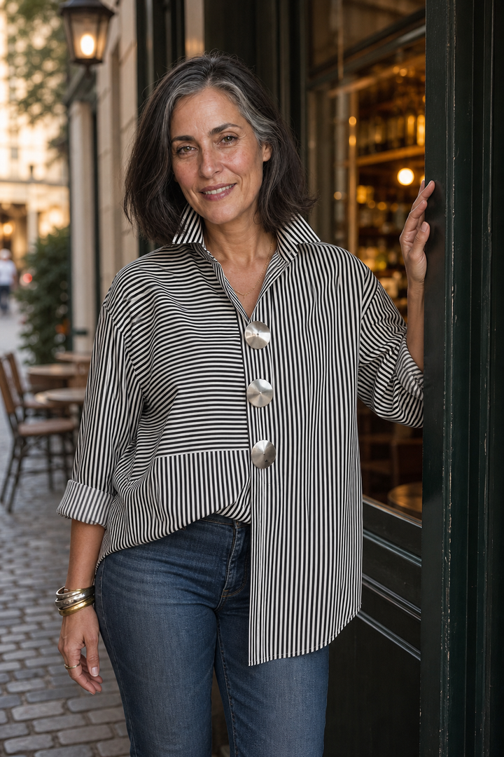 Irregular Stripe Stand Collar Shirt