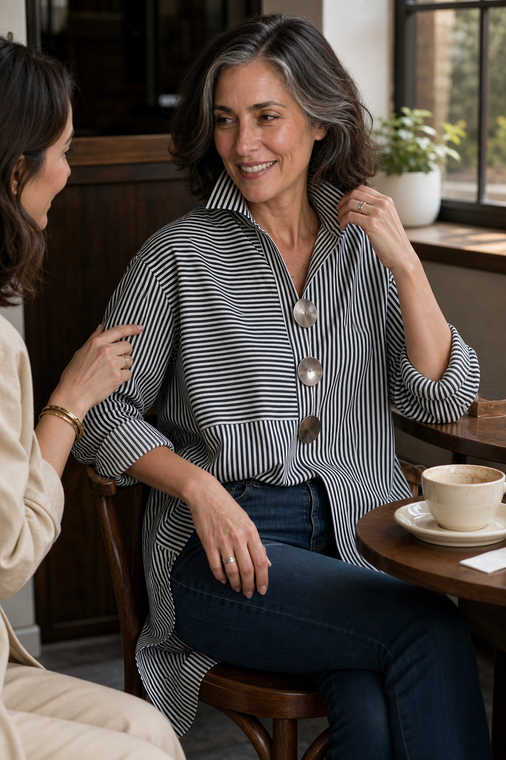 Irregular Stripe Stand Collar Shirt