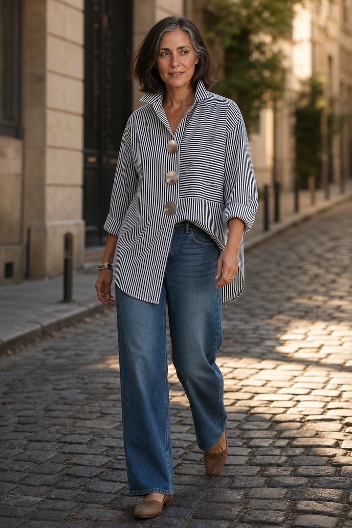 Irregular Stripe Stand Collar Shirt