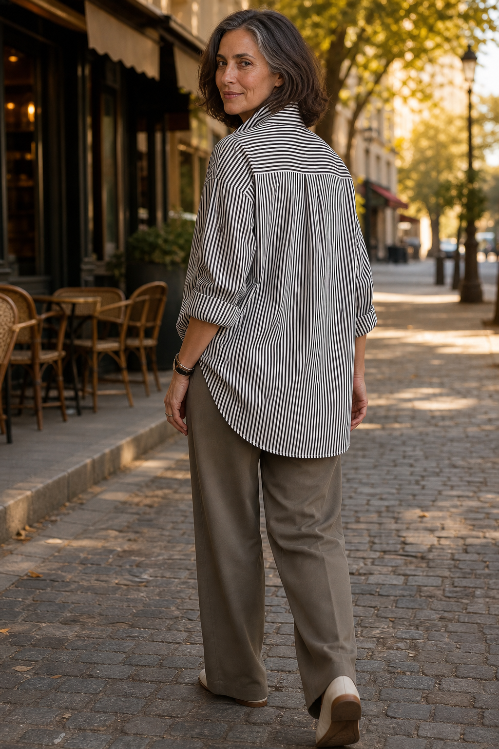 Irregular Stripe Stand Collar Shirt