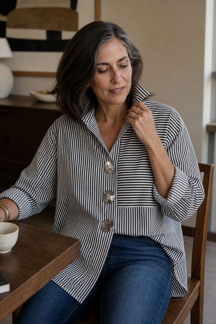 Irregular Stripe Stand Collar Shirt