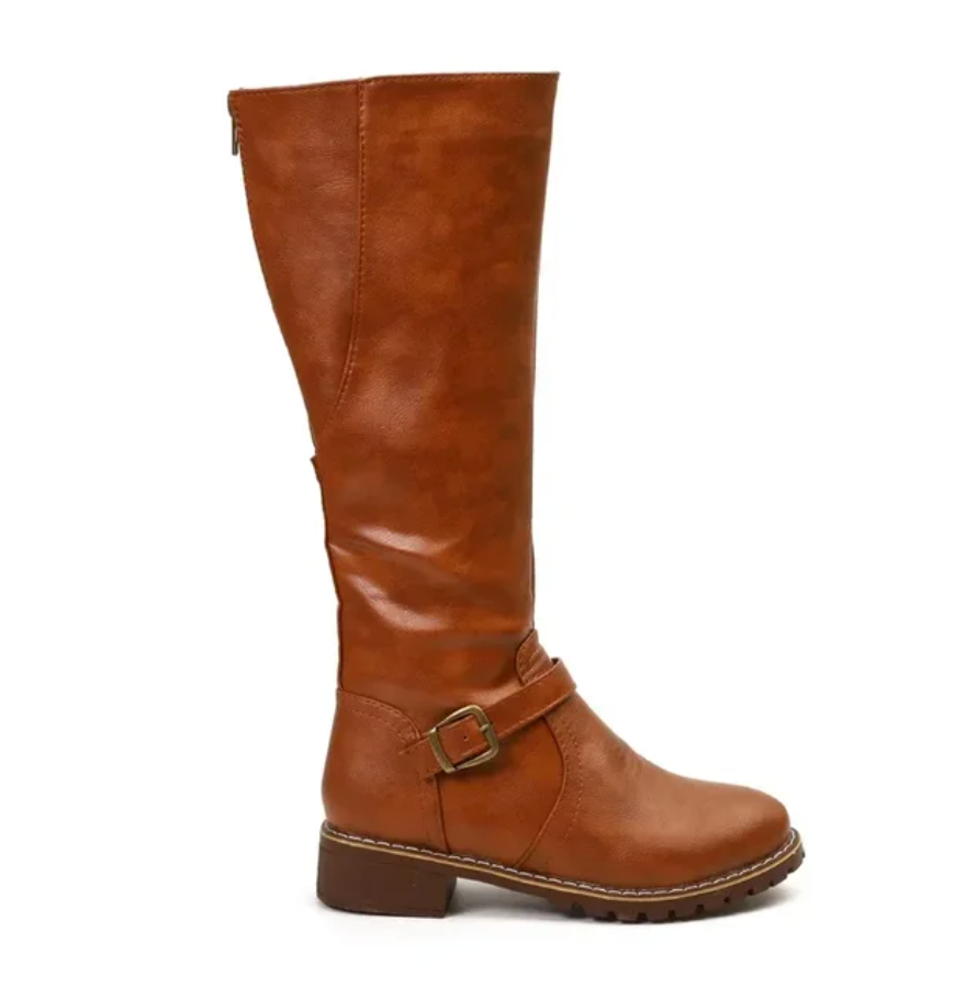 Knee-High Buckle-Strap Riding Boots