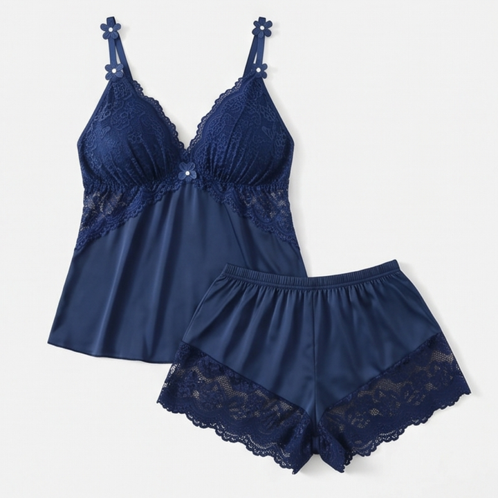 Lace Trim Satin Pajama Set